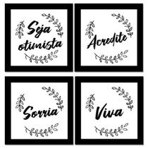 Kit 4 Placas Quadros Decorativos para Sala Cozinha Quarto Frases Café Motivação Cidades Fé 20x20cm