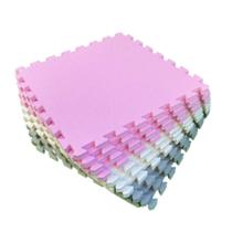 Kit 4 Placas Tapete Eva Tatame Infantil Bebe 50x50 - 20mm - Rosa, Branco e Cinza