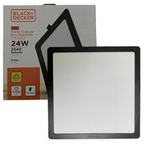 Kit 4 Plafon Quadrado Preto Embutir 24w Branco Quente 3000K