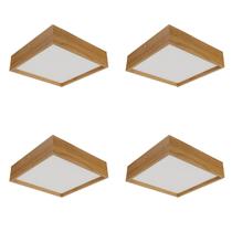 Kit 4 Plafons Quadrado Madeira 30X30 2 Luzes Freijó