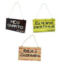 Kit 4 Plaquinhas decorativas para porta Mcraft para Meu Quarto e Banheiro