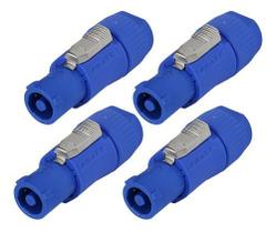 Kit 4 Plug Conector Macho Powercon Azul 20a Estilo Neutrik