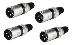 Kit 4 Plug Conector Xlr Canon Macho 3 Pinos Metálico Luminos