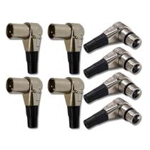 Kit 4 Plug Xlr Fêmea 90º + 4 Plug Xlr Macho 90º Prof. Mxt