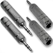 Kit 4 plugs adaptadores jack j10 para p2 estereo ponta níquel corpo metal profissional blindado Kit 4 plugs adaptadores jack j10 para p2 estereo ponta níquel corpo metal profissional blindado