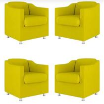 Kit 4 Poltrona Bia Decorativa Reforçada Recepção Clínica Salão Sala de Estar Suede Amarelo Kit 4 Poltrona Bia Decorativa Reforçada Recepção Clínica Salão Sala de Estar Suede Amarelo