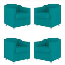 Kit 4 Poltrona Bia Decorativa Reforçada Recepção Clínica Salão Sala de Estar Suede Azul Tifany