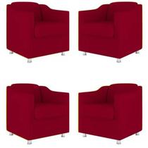 Kit 4 Poltrona Bia Decorativa Reforçada Recepção Clínica Salão Sala de Estar Suede Vermelho Kit 4 Poltrona Bia Decorativa Reforçada Recepção Clínica Salão Sala de Estar Suede Vermelho
