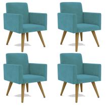 Kit 4 Poltrona Decorativa Nina Cadeira Escritório Recepção Suede Azul Turquesa Kit 4 Poltrona Decorativa Nina Cadeira Escritório Recepção Suede Azul Turquesa
