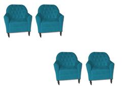 Kit 4 Poltrona Decorativa Para Sala Recepção Consultorio Suede Azul Turquesa -ANCHAR ESTOFADOS