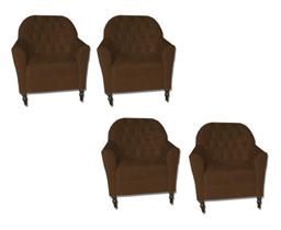 Kit 4 Poltrona Decorativa Para Sala Recepção Consultorio Suede Marron Café -ANCHAR ESTOFADOS