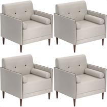 Kit 4 Poltrona Sala de Estar Eloah Linho Gelo 8 Almofada Solta Pés Palito