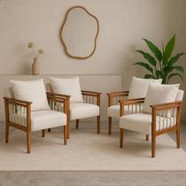 Kit 4 Poltrona Sala Decorativa Ayla Estofada Boucle Bege Base Madeira Castanho Kit 4 Poltrona Sala Decorativa Ayla Estofada Boucle Bege Base Madeira Castanho
