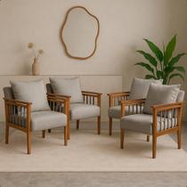 Kit 4 Poltrona Sala Decorativa Ayla Estofada Boucle Cinza Base Madeira Castanho Kit 4 Poltrona Sala Decorativa Ayla Estofada Boucle Cinza Base Madeira Castanho