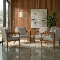 Kit 4 Poltrona Sala Decorativa Dallas Estofada Linho Bege Base Madeira Castanho Kit 4 Poltrona Sala Decorativa Dallas Estofada Linho Bege Base Madeira Castanho