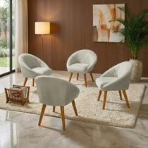 Kit 4 Poltrona Sala Decorativa Louis Veludo Gelo Pés Palito Castanho