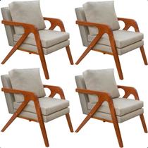 Kit 4 Poltrona Sala Decorativa Stella Estofada Linho Bege Base Madeira Castanho Kit 4 Poltrona Sala Decorativa Stella Estofada Linho Bege Base Madeira Castanho