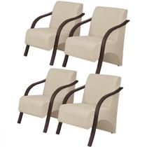 Kit 4 Poltronas 1 Lugar Vênus Pé Madeira D Salla Bege