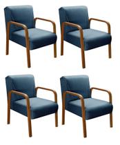 Kit 4 Poltronas Anita Conjunto Cadeiras Moderna Braço Madeira Azul 330 Kit 4 Poltronas Anita Conjunto Cadeiras Moderna Braço Madeira Azul 330