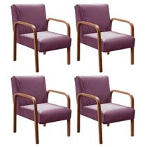 Kit 4 Poltronas Anita Conjunto Cadeiras Moderna Braço Madeira Roxo 380 Kit 4 Poltronas Anita Conjunto Cadeiras Moderna Braço Madeira Roxo 380
