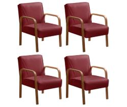 Kit 4 Poltronas Anita Conjunto Cadeiras Moderna Braço Madeira Vermelho Bordô 110 Kit 4 Poltronas Anita Conjunto Cadeiras Moderna Braço Madeira Vermelho Bordô 110