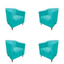 Kit 4 Poltronas Atila Decorativa Sala Suede Azul Tiffany