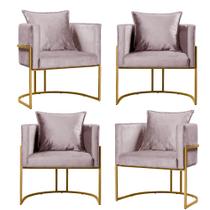 Kit 4 Poltronas Base de Metal Dourado Decorativas Luna Veludo - Shop das Cabeceiras