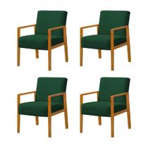 Kit 4 Poltronas Base em Madeira Maciça Decorativa Bora Bora Veludo Verde