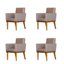 Kit 4 Poltronas Bela Base De Madeira Maciça - Suede Bege Kit 4 Poltronas Bela Base De Madeira Maciça - Suede Bege