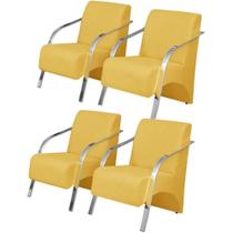 Kit 4 Poltronas Braço Pé Alumínio Sala Tv Suede Amarelo Kit 4 Poltronas Braço Pé Alumínio Sala Tv Suede Amarelo