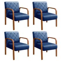 Kit 4 Poltronas Cadeira Decorativa Sala, Recepção Lara Azul Marinho