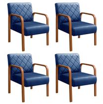 Kit 4 Poltronas Cadeira Decorativa Sala, Recepção Lara Azul Marinho Kit 4 Poltronas Cadeira Decorativa Sala, Recepção Lara Azul Marinho