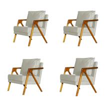 kit 4 Poltronas Cadeira Mona Luxo Recepção - Corvim Bege - Divini Decor