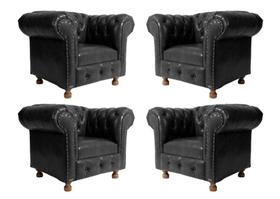 Kit 4 Poltronas Chesterfield Luiz Xv - Corano Preto / Decoração, recepção , barbearia, sala tv estar Kit 4 Poltronas Chesterfield Luiz Xv - Corano Preto / Decoração, recepção , barbearia, sala tv estar