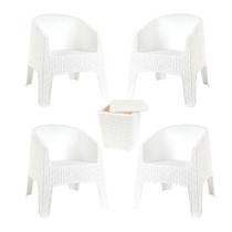 Kit 4 Poltronas De Jardim e Piscina Branca Rattan Ibiza + Mesa Capri - Garden Life