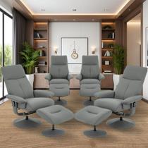 Kit 4 Poltronas de Massagem Arizona Giratória com Apoio de Pés e Reclinável Cinza G56 - Gran Belo