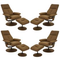 Kit 4 Poltronas de Massagem Arizona Giratória com Apoio de Pés e Reclinável PU Caramelo G56 - Gran Belo