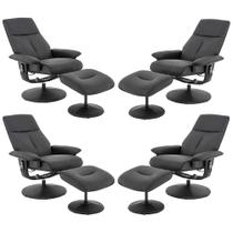 Kit 4 Poltronas de Massagem Arizona Giratória com Apoio de Pés e Reclinável PU Preto G56 - Gran Belo