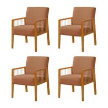 Kit 4 Poltronas Decorativa Base em Madeira Maciça e Corda Náutica Copacabana Veludo Terracota