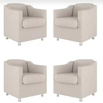 Kit 4 Poltronas Decorativa Bia Matérial Sintético Bege TWdecora