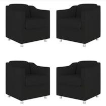 Kit 4 Poltronas Decorativa Bia Suede Preto - TWdecora Kit 4 Poltronas Decorativa Bia Suede Preto - TWdecora