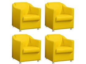 Kit 4 Poltronas Decorativa Biane Couro Amarelo Pés Cromado Mz Decor Kit 4 Poltronas Decorativa Biane Couro Amarelo Pés Cromado Mz Decor