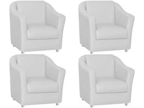 Kit 4 Poltronas Decorativa Biane Couro Branco Pés Cromado Mz Decor