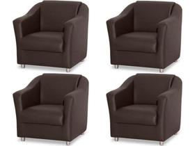 Kit 4 Poltronas Decorativa Biane Couro Marrom Pés Cromado Ms Decor Kit 4 Poltronas Decorativa Biane Couro Marrom Pés Cromado Ms Decor