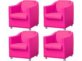 Kit 4 Poltronas Decorativa Biane Couro Rosa Pink Pés Cromado Ms Decor