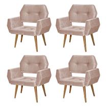 Kit 4 Poltronas Decorativa Breda Prime Veludo Rose Base Fixa em Madeira Maciça