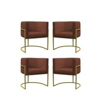 Kit 4 Poltronas Decorativa Carla Base Ferro Dourada Suede