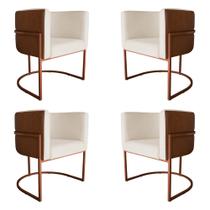 Kit 4 Poltronas Decorativa Cristal Base Bronze Veludo Bege/Pu Caramelo - Montanaris Decor