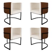 Kit 4 Poltronas Decorativa Cristal Base Preta Veludo Bege/Pu Caramelo - Montanaris Decor