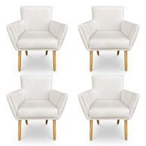 Kit 4 Poltronas Decorativa Leticia Suede Bege Pés Palito Castanho - Pallazio